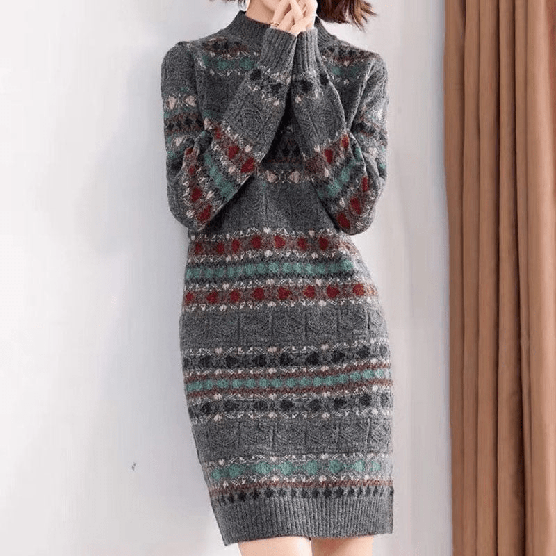 Damen Strickkleid Ethnisches Muster Trendy Komfortabel