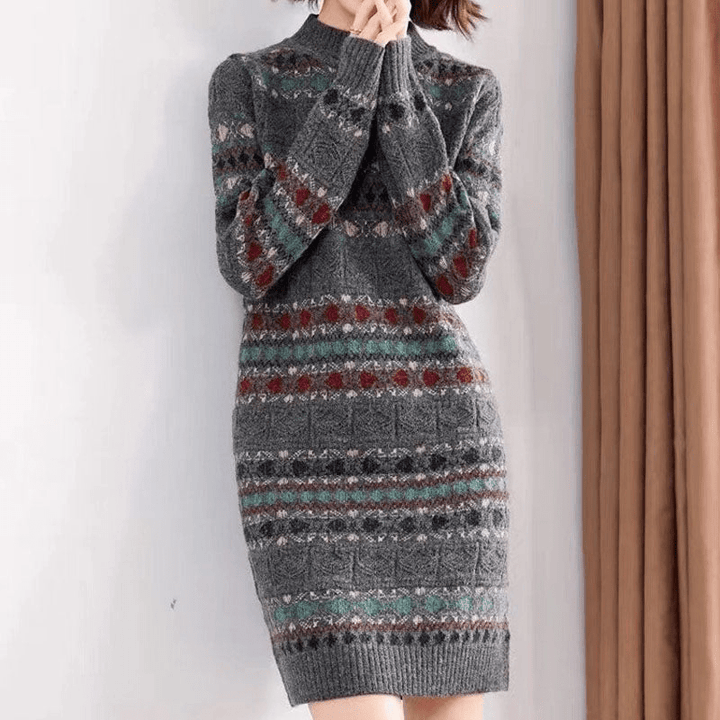 Damen Strickkleid Ethnisches Muster Trendy Komfortabel