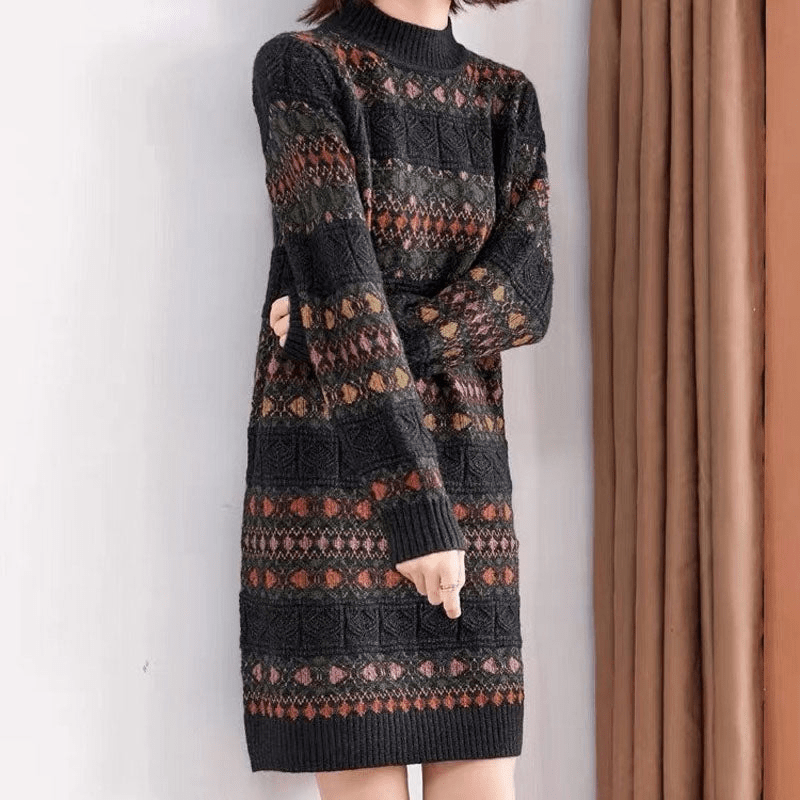 Damen Strickkleid Ethnisches Muster Trendy Komfortabel