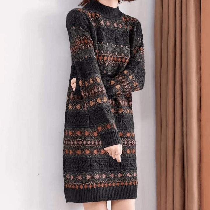 Damen Strickkleid Ethnisches Muster Trendy Komfortabel