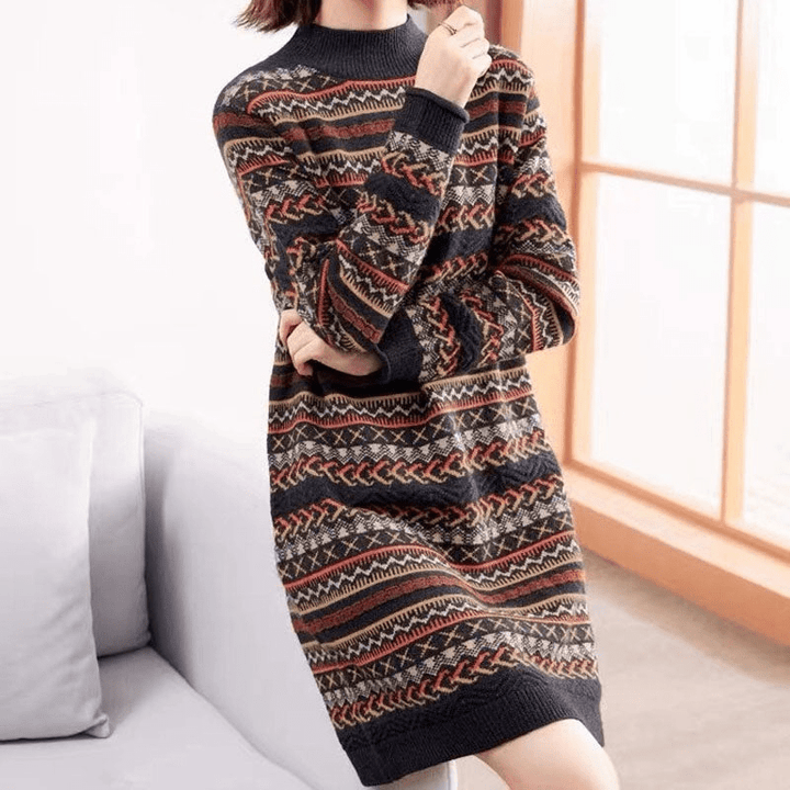 Damen Strickkleid Ethnisches Muster Trendy Komfortabel