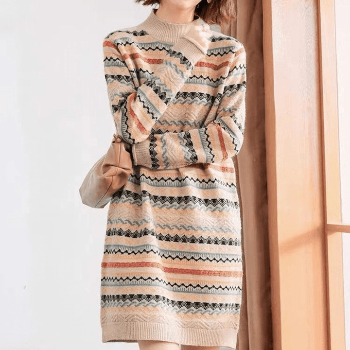 Damen Strickkleid Ethnisches Muster Trendy Komfortabel