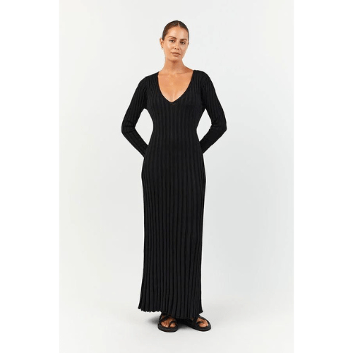 Damen Strickkleid Lang V-Ausschnitt Modernes Design