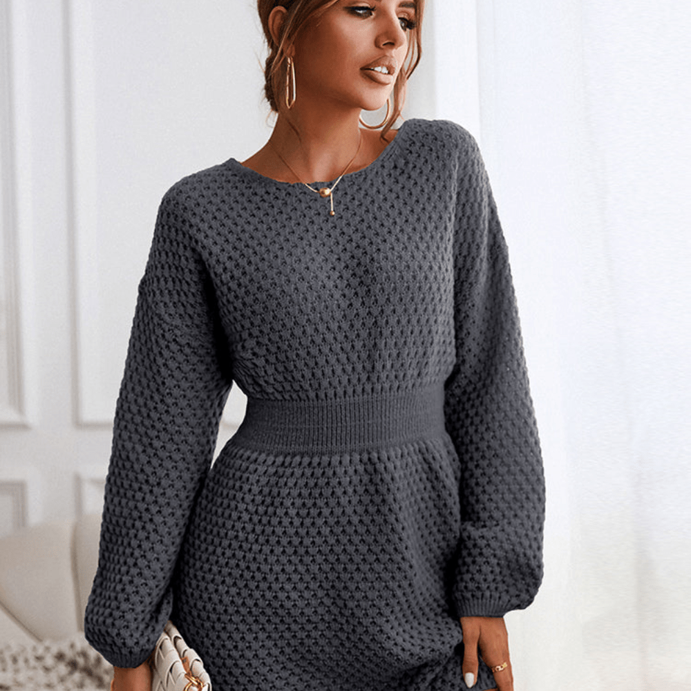 Damen Strickkleid Langarm Bequem Weich Gestrickt