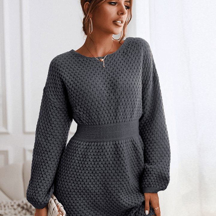 Damen Strickkleid Langarm Bequem Weich Gestrickt
