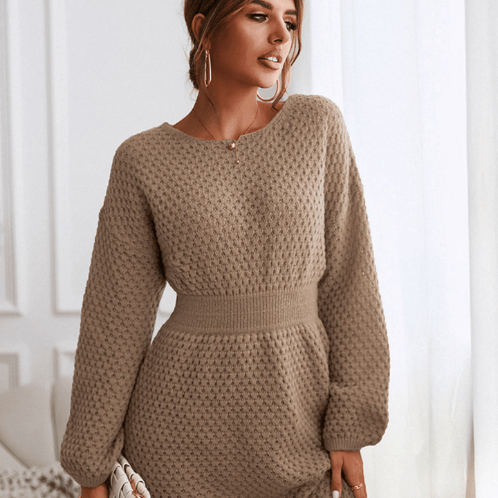 Damen Strickkleid Langarm Bequem Weich Gestrickt