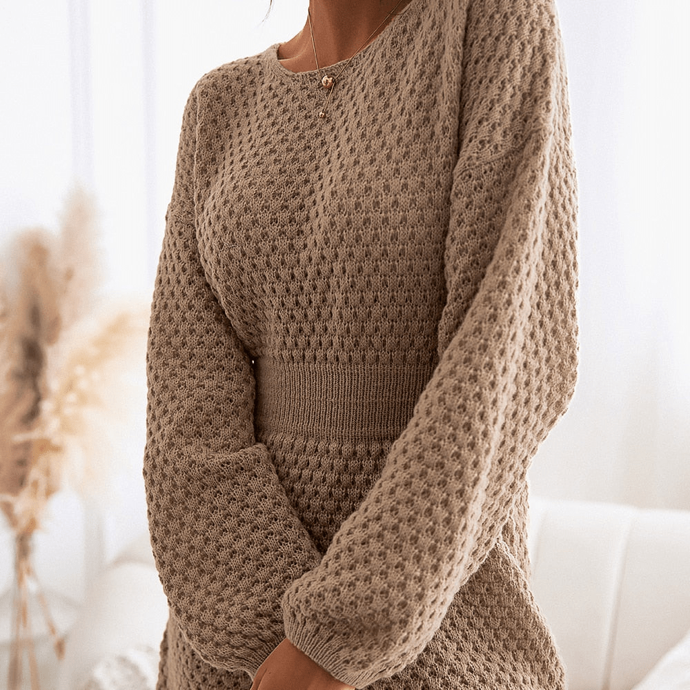 Damen Strickkleid Langarm Bequem Weich Gestrickt