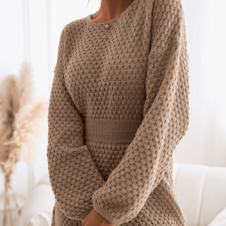 Damen Strickkleid Langarm Bequem Weich Gestrickt