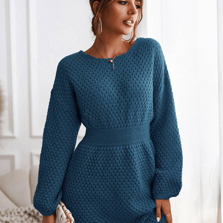 Damen Strickkleid Langarm Bequem Weich Gestrickt