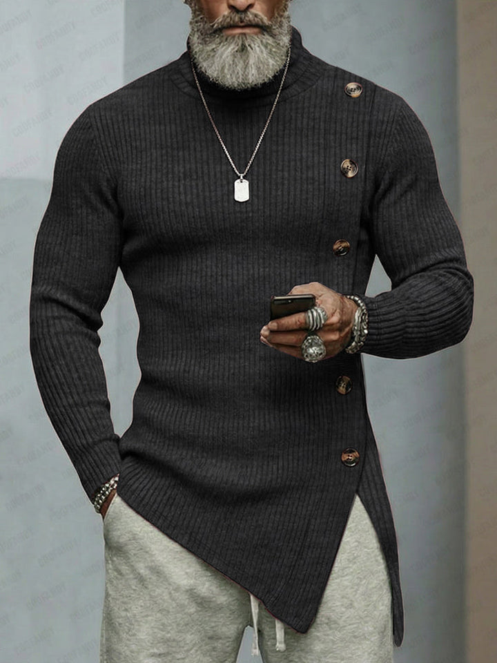 Damen Strickoberteil Elastisch Asymmetrisch Casual mit Rollkragen 1