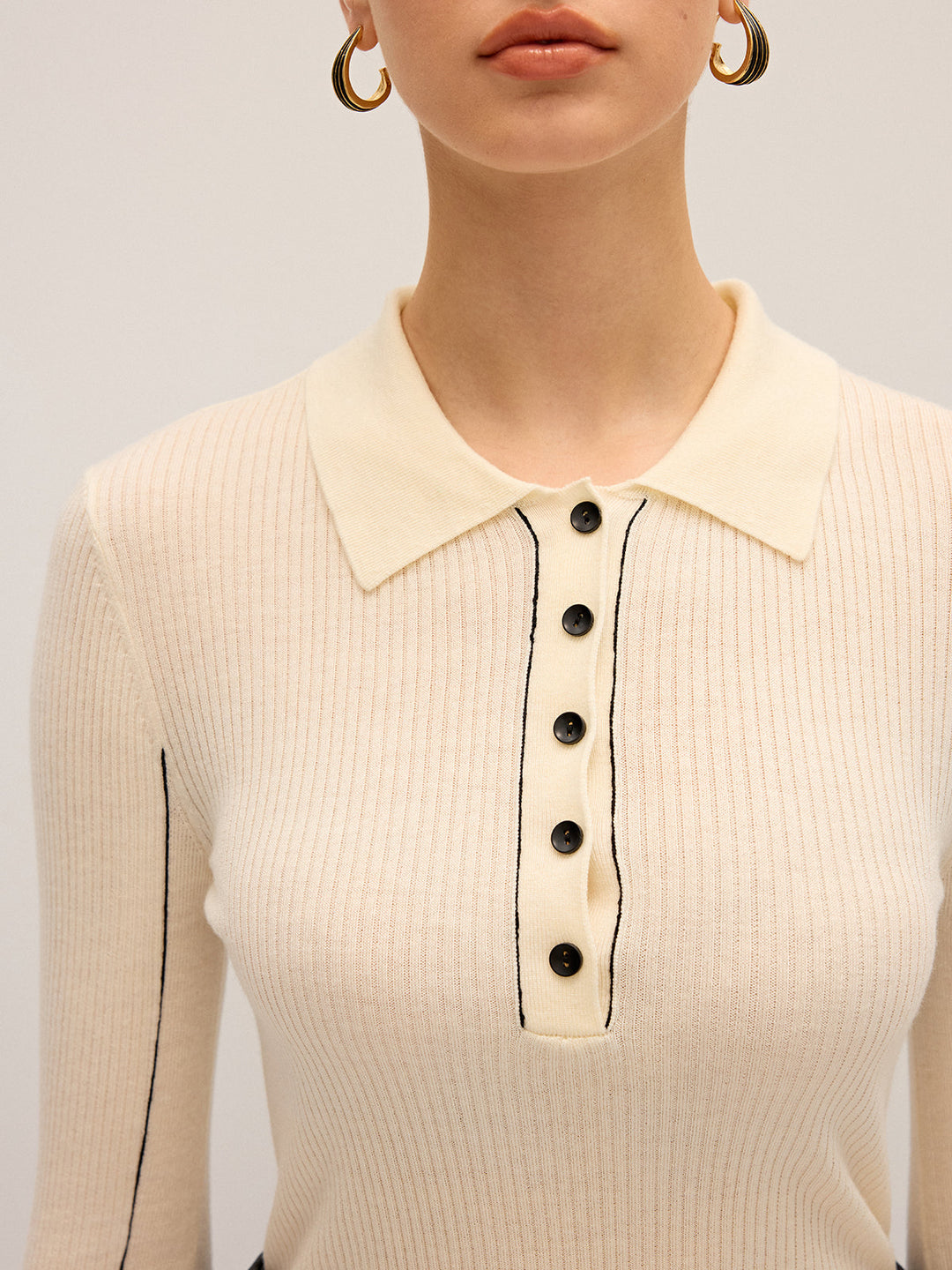 Damen Strickoberteil Polo – Gerippt, Wollmischung, Elegant & Dehnbar