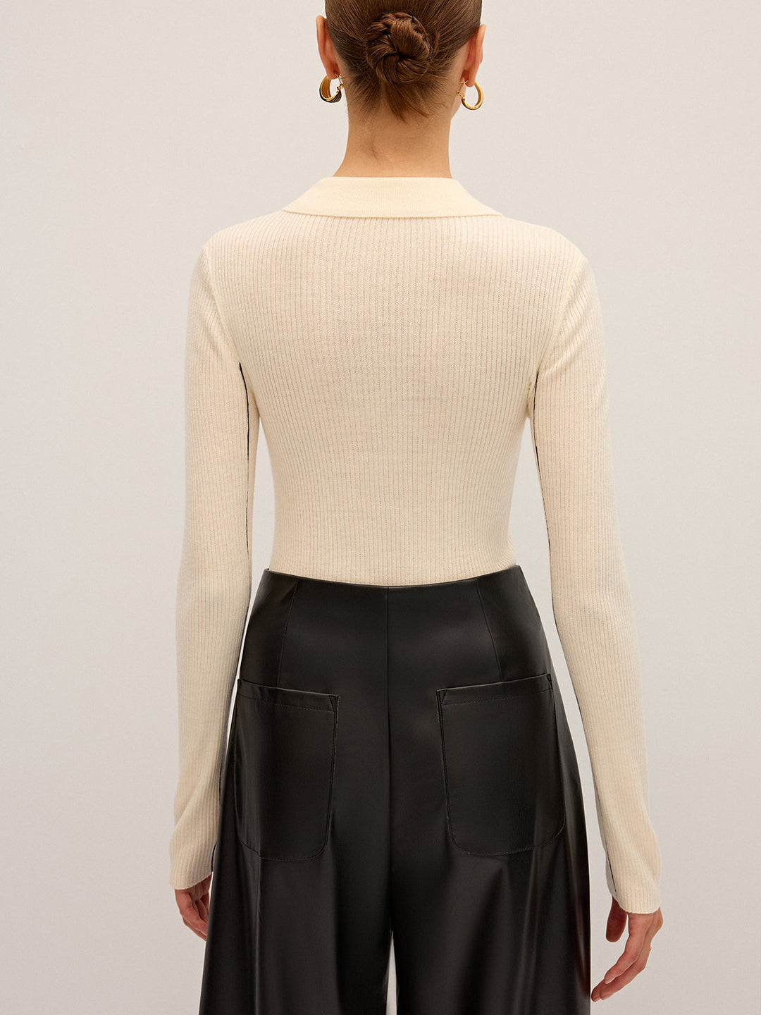 Damen Strickoberteil Polo – Gerippt, Wollmischung, Elegant & Dehnbar