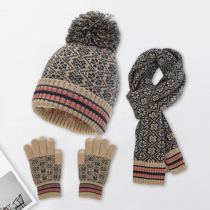 Damen Strickset 4-teilig Warm Lässig – Mütze, Schal, Handschuhe, Maske