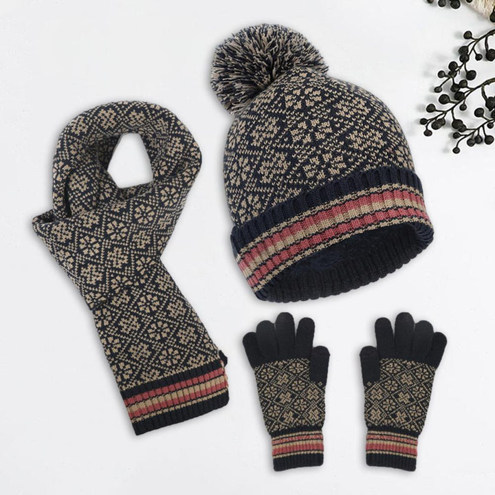 Damen Strickset 4-teilig Warm Lässig – Mütze, Schal, Handschuhe, Maske