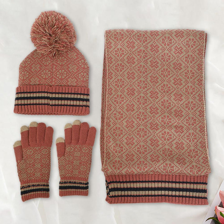 Damen Strickset 4-teilig Warm Lässig – Mütze, Schal, Handschuhe, Maske