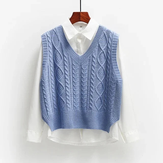 Gilet en tricot pour femmes en coton sans manches gilets longs en tricot