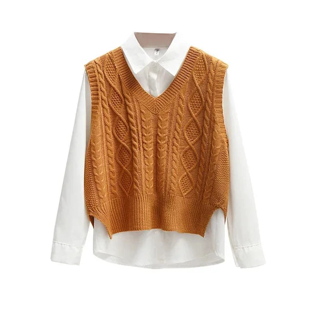 Gilet en tricot pour femmes en coton sans manches gilets longs en tricot