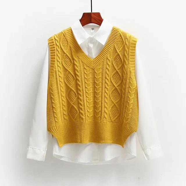 Gilet en tricot pour femmes en coton sans manches gilets longs en tricot