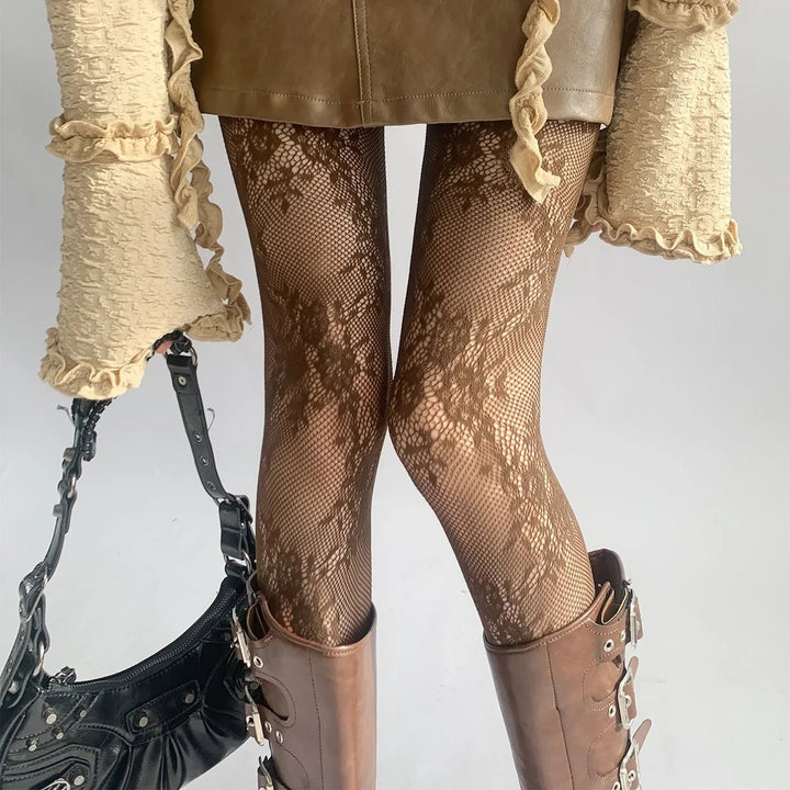 Women's Tights Hollowed Out With Floral Pattern Elegant Look