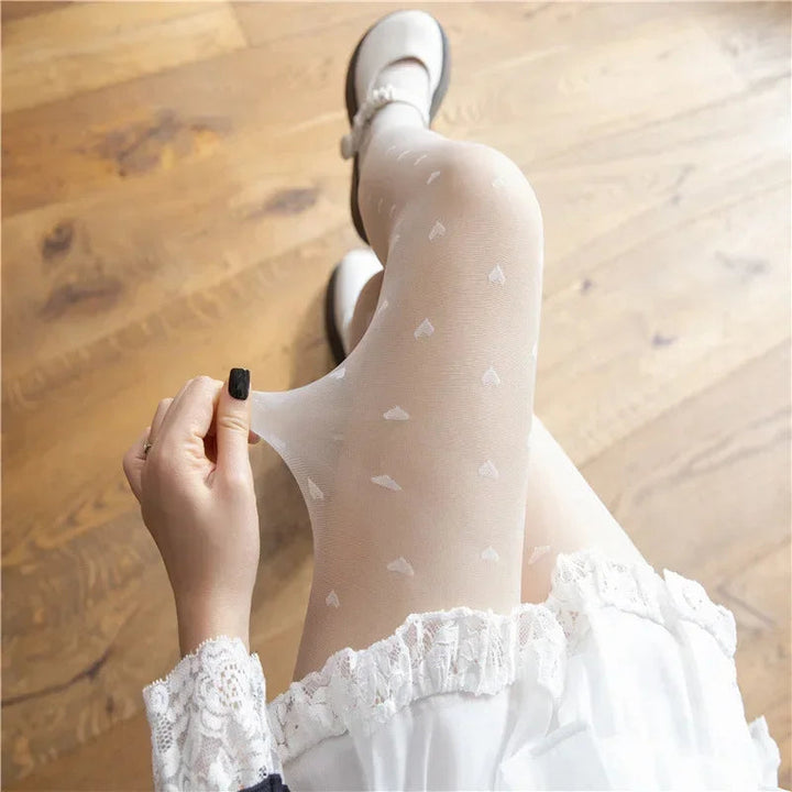 Women's tights with heart and dot pattern, elastic, fashionable
