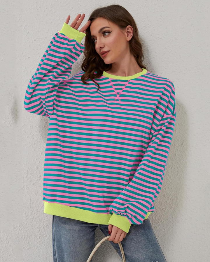 Sweat-shirt femme coton rayé coupe décontractée
