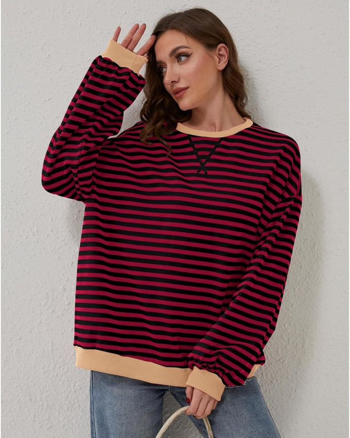 Sweat-shirt femme coton rayé coupe décontractée