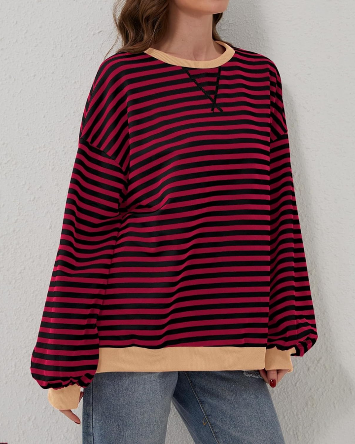 Sweat-shirt femme coton rayé coupe décontractée