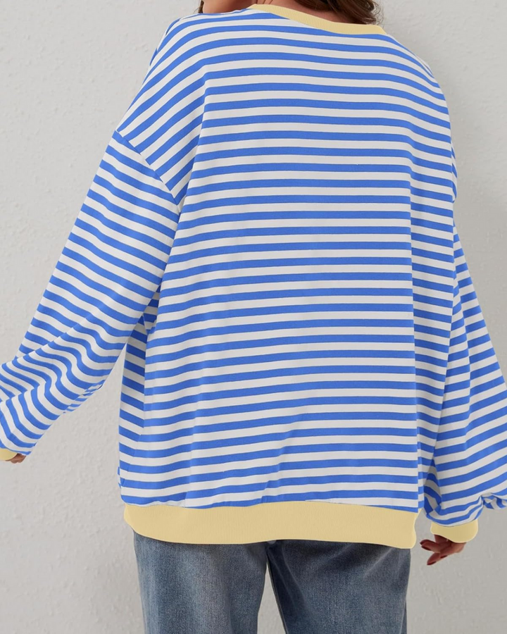 Sweat-shirt femme coton rayé coupe décontractée