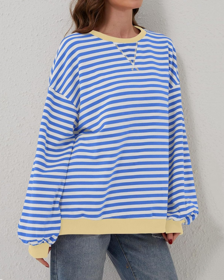 Sweat-shirt femme coton rayé coupe décontractée