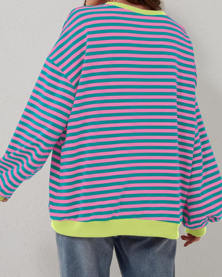 Sweat-shirt femme coton rayé coupe décontractée
