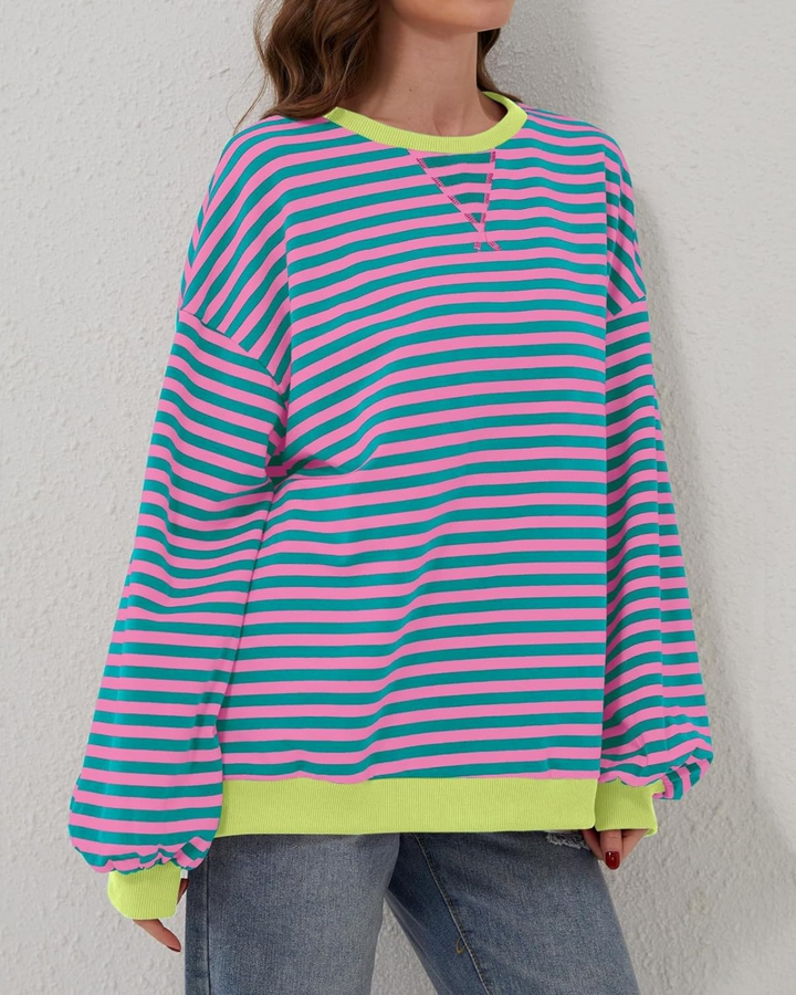 Sweat-shirt femme coton rayé coupe décontractée