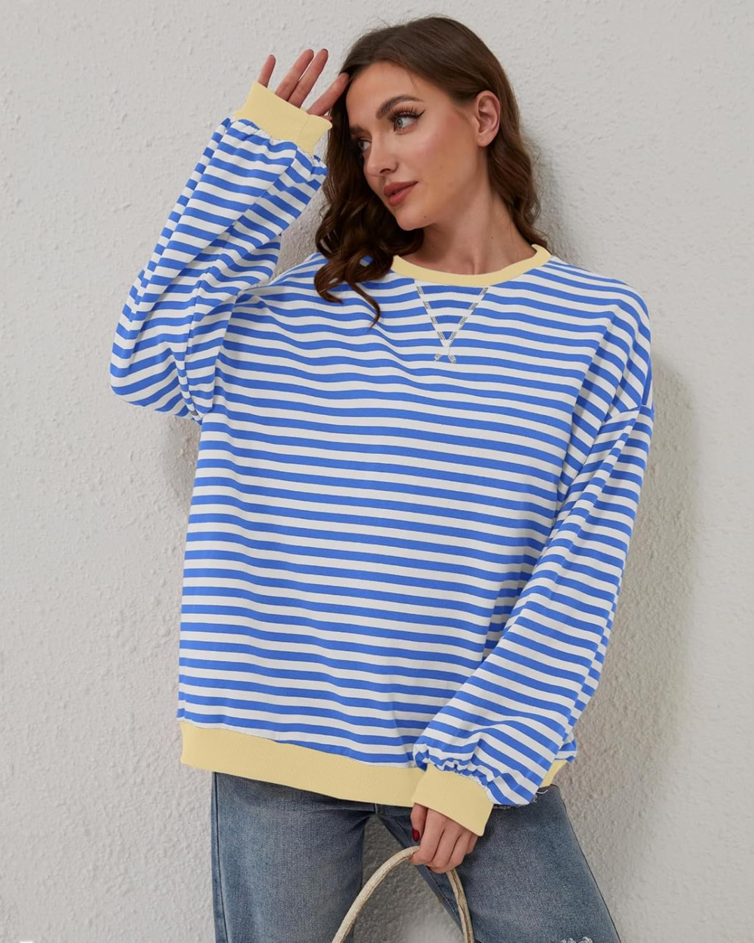 Sweat-shirt femme coton rayé coupe décontractée