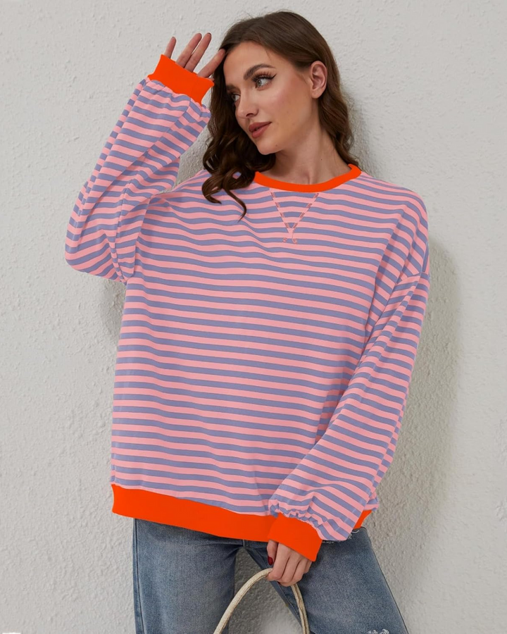 Sweat-shirt femme coton rayé coupe décontractée