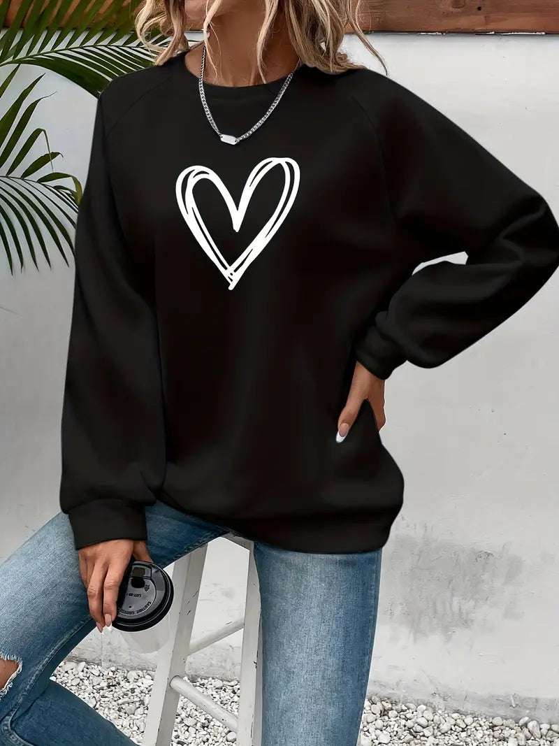 Sweatshirt pour femmes en coton avec motif en forme de cœur