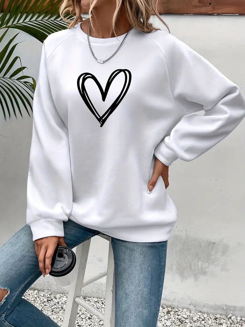 Sweatshirt pour femmes en coton avec motif en forme de cœur