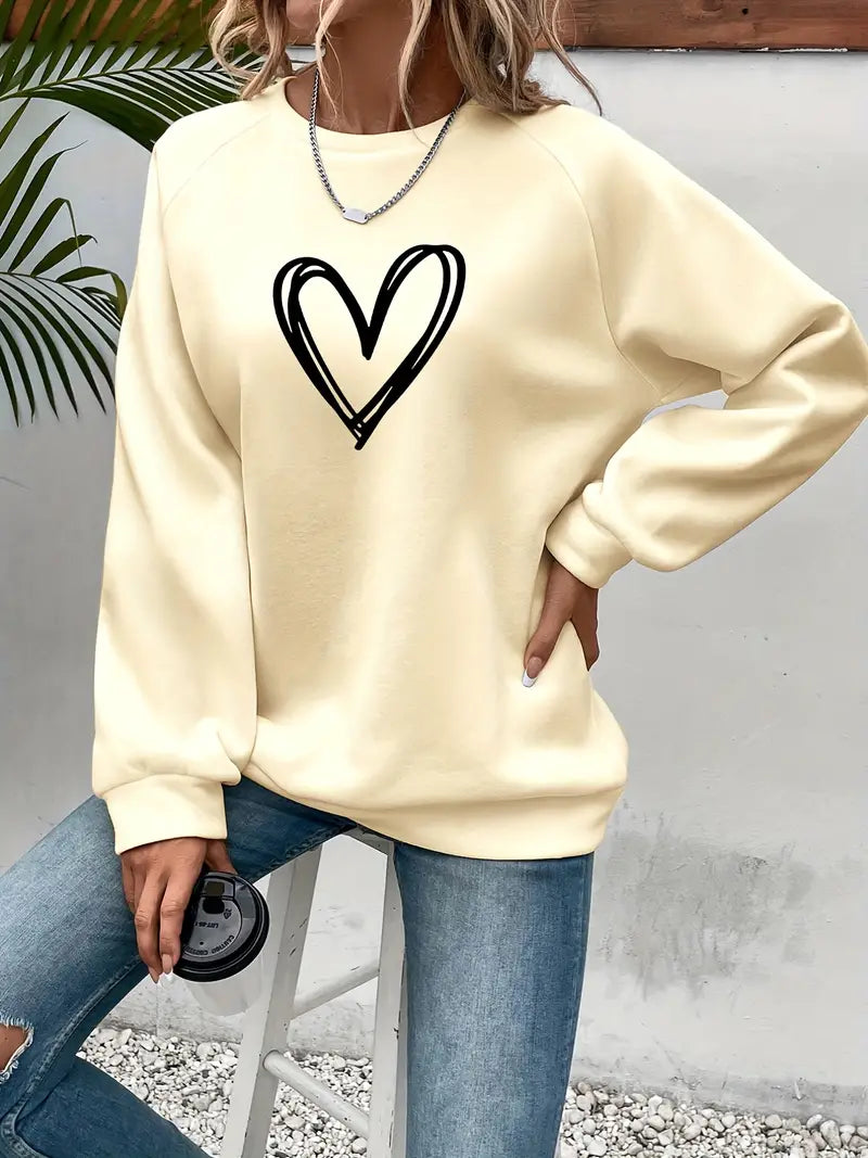 Sweatshirt pour femmes en coton avec motif en forme de cœur