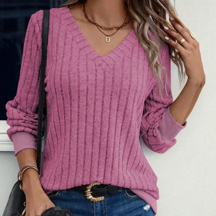 Sweat-shirt femme coton col en V manches longues ample