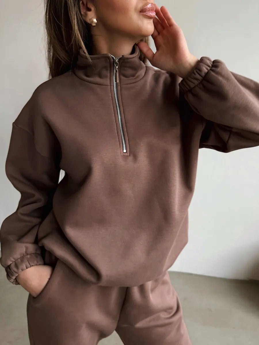 Damen Sweatshirt Hoher Kragen Halber Reißverschluss Lässig