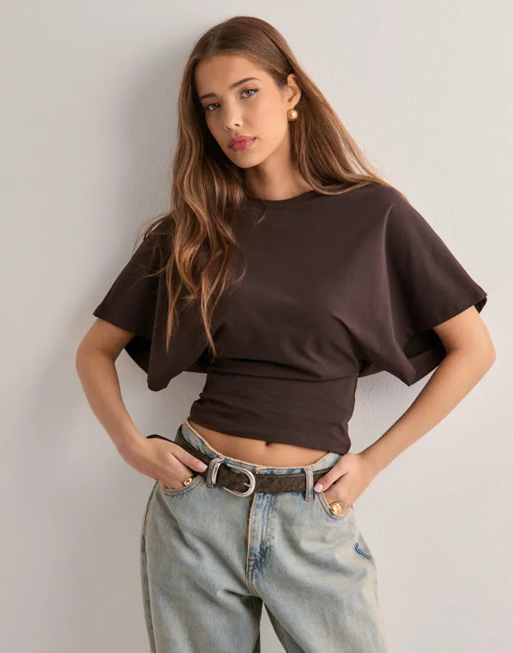 Women's T-Shirt with Wide Sleeves Made of High-Quality Cotton Blend