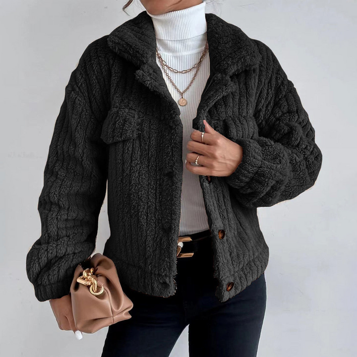Damen Teddy-Mantel Kurz Teddy Material Elegant