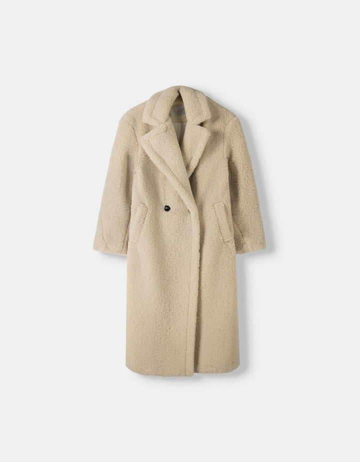 Damen Teddy-Mantel Lang Warm Weich Klassischer Stil