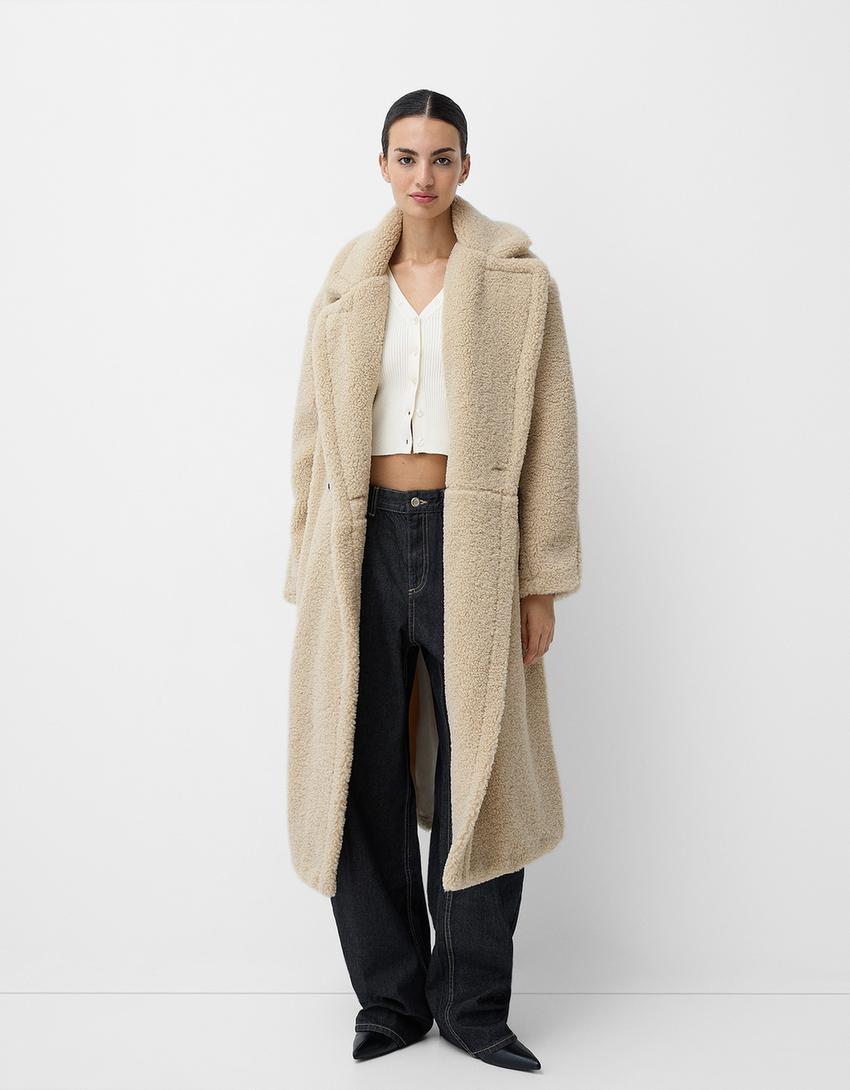 Damen Teddy-Mantel Lang Warm Weich Klassischer Stil