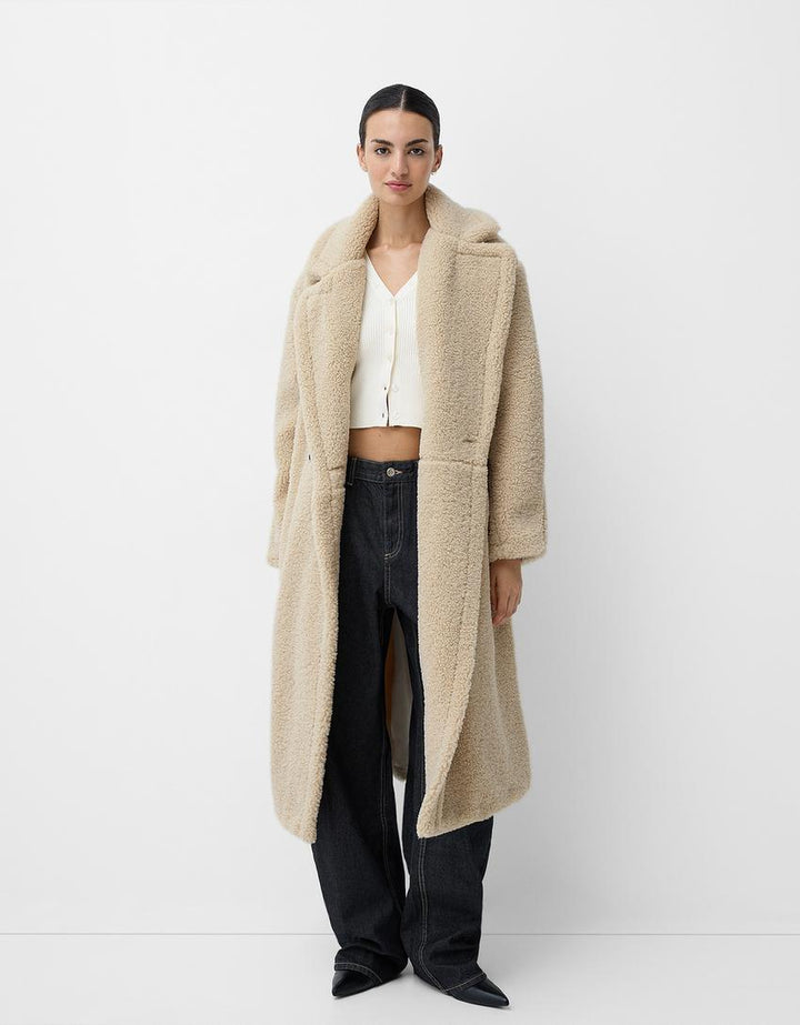 Damen Teddy-Mantel Lang Warm Weich Klassischer Stil