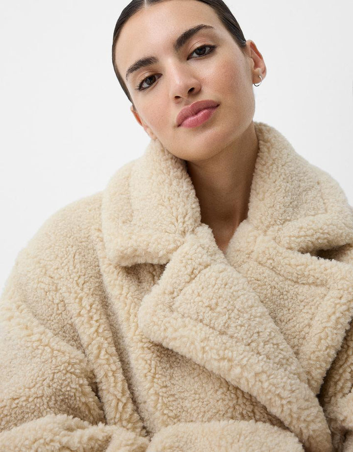 Damen Teddy-Mantel Lang Warm Weich Klassischer Stil