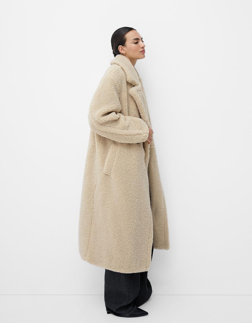 Damen Teddy-Mantel Lang Warm Weich Klassischer Stil