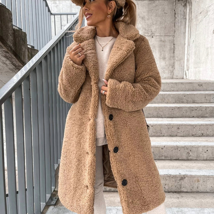 Damen Teddy Mantel Lang Warm Elegant für Wintertage