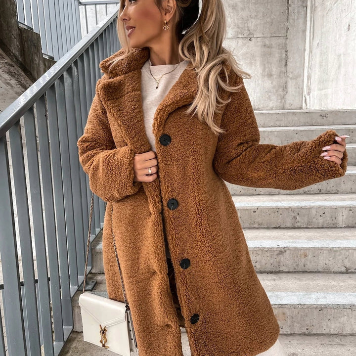 Damen Teddy Mantel Lang Warm Elegant für Wintertage