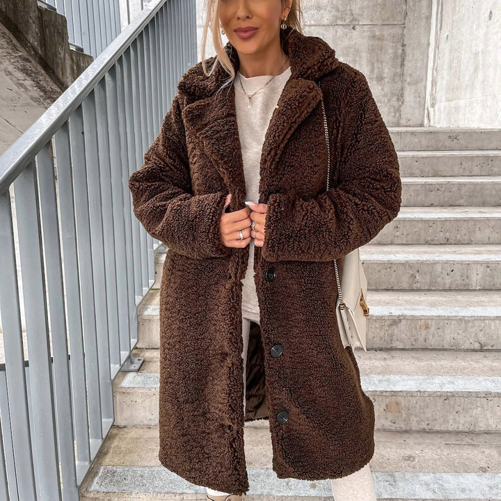 Damen Teddy Mantel Lang Warm Elegant für Wintertage