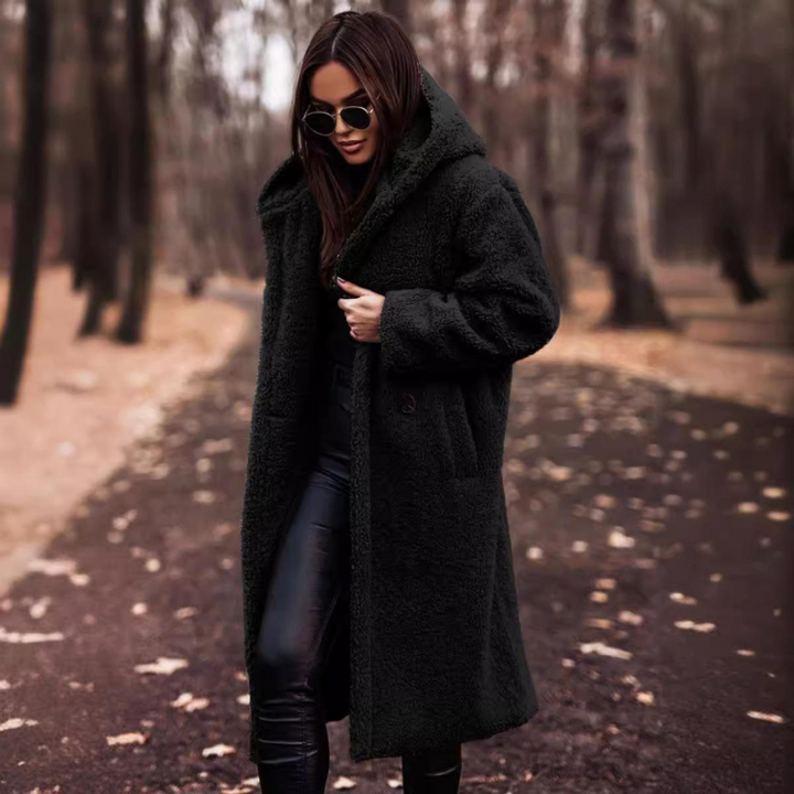 Women's Teddy Coat Long with Hood – Cozy Soft Winter Coat for Fashion-Conscious