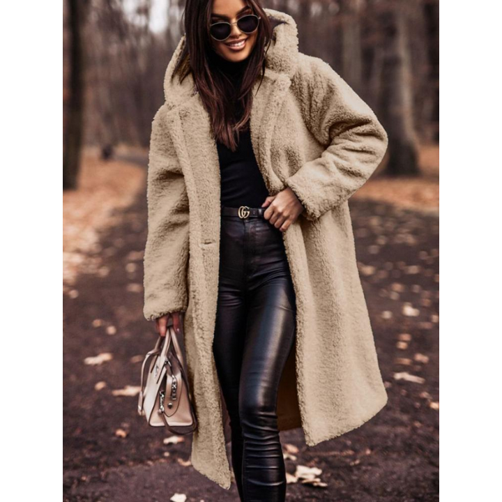 Women's Teddy Coat Long with Hood – Cozy Soft Winter Coat for Fashion-Conscious